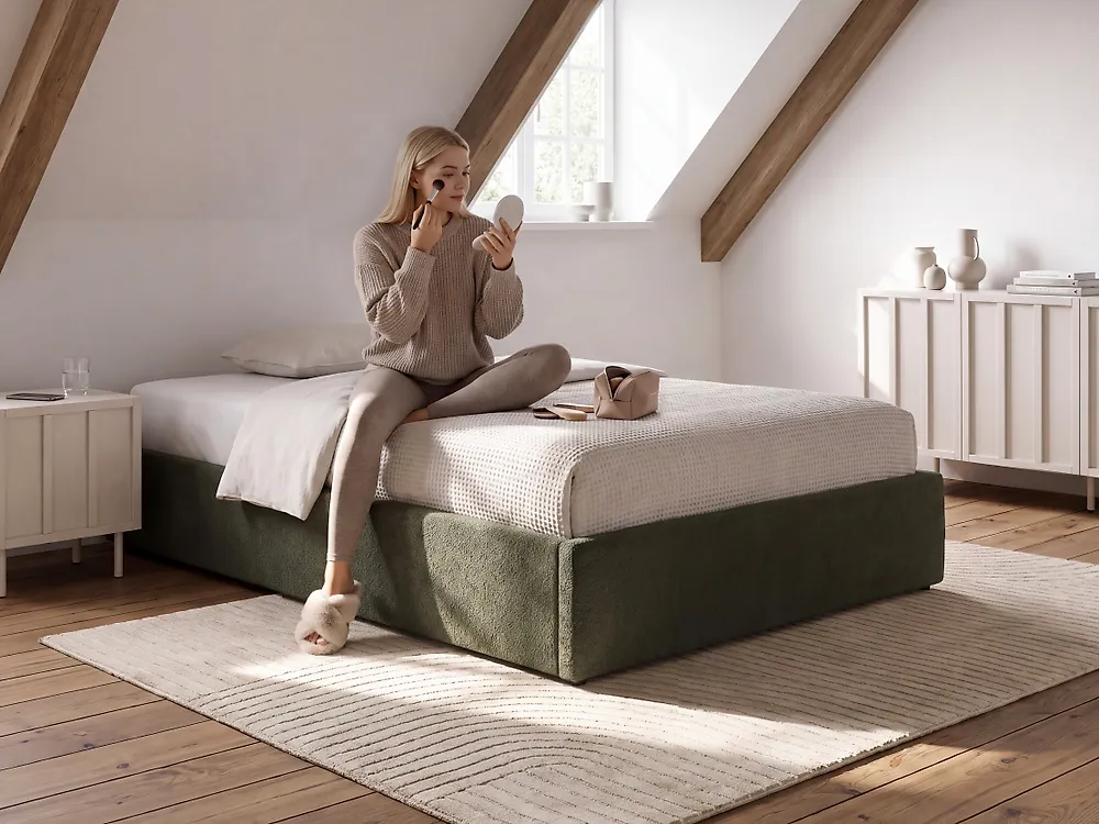 Bett mit Stauraum ohne Kopfteil DINAN Bouclé Dunkelgrün 120 x 200 cm_1188249