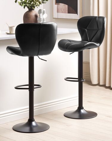 Set of 2 Faux Leather Swivel Bar Stool Black VALETTA II