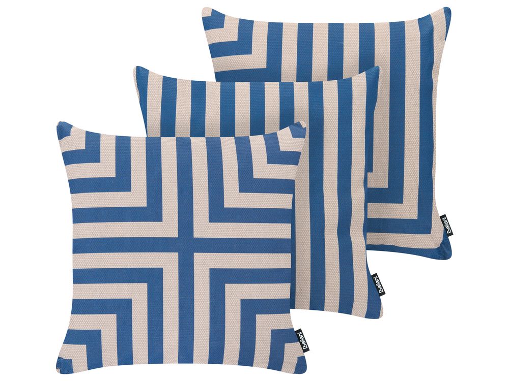 Set of 3 Outdoor Cushions APIOS Geometric Pattern 45 x 45 cm Beige/ Blue