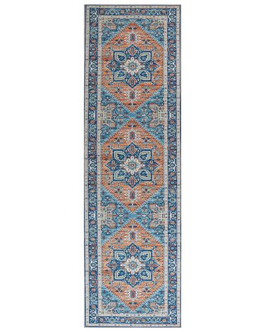 Teppich blau / orange orientalisches Muster 60 x 200 cm Kurzflor RITAPURAM