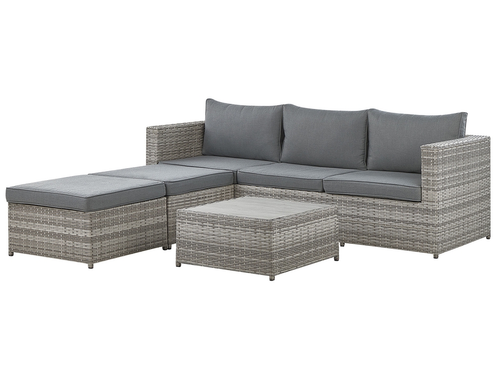 Lounge Set Rattan hellgrau 5 Sitzer rechtsseitig modular Auflagen grau SABBIA Beliani