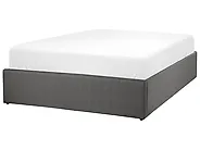 Bett mit Stauraum ohne Kopfteil DINAN Stoff Dunkelgrau 120 x 200 cm_1187446