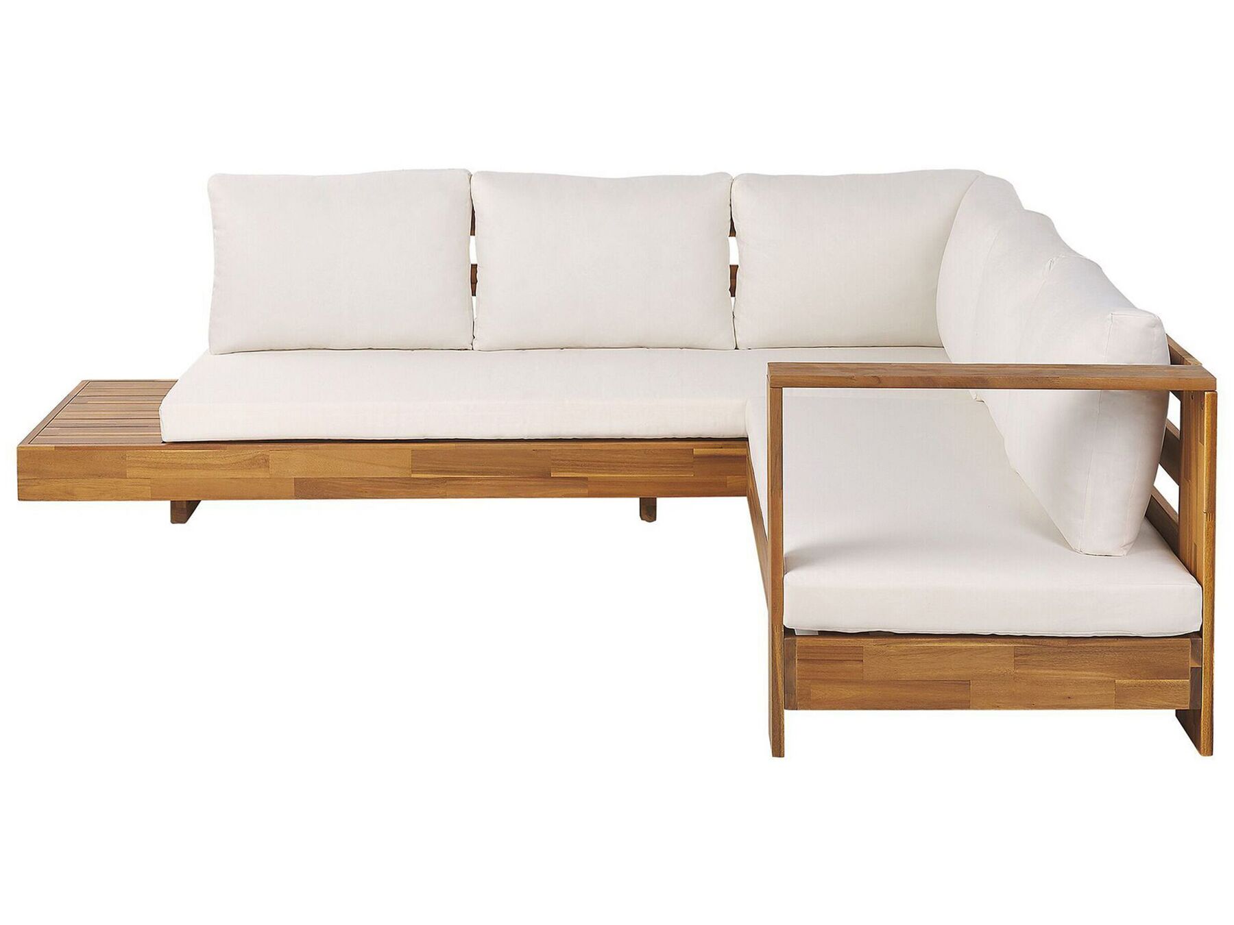 Left Hand 5 Seater Acacia Wood Garden Corner Sofa Set White MARETTIMO_794661