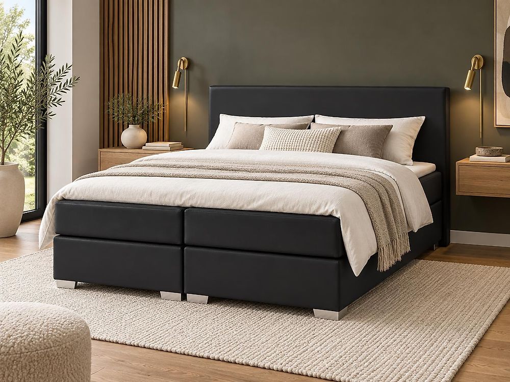 Divan Bed Faux Leather PRESIDENT 160 x 200 cm (EU King Size) Black
