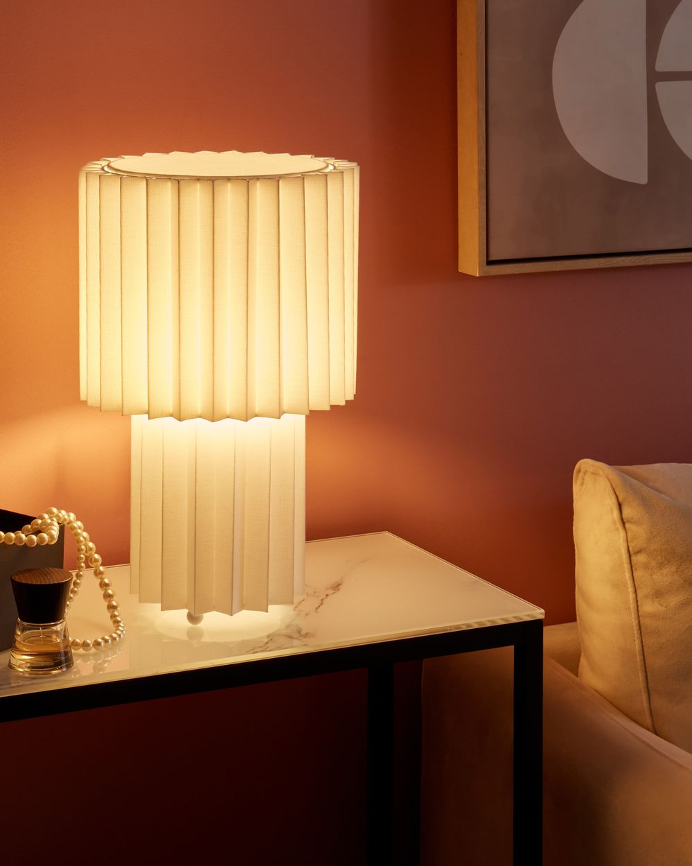 Tischlampe ALFEIOS Leinen Weiß