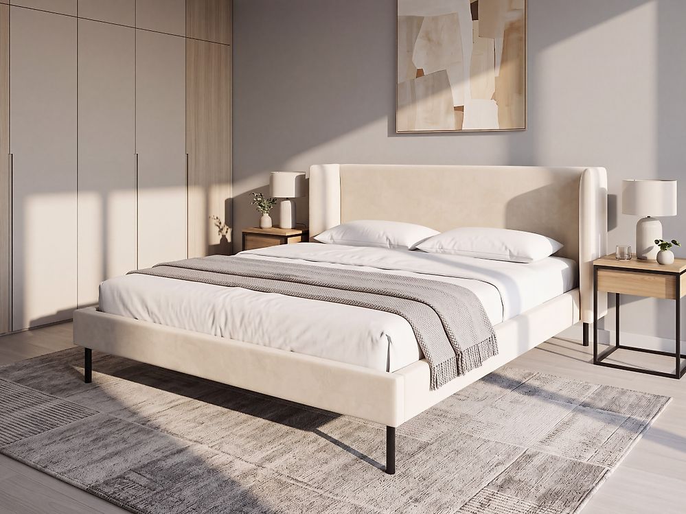 Lit avec sommier Velours ARETTE 180 x 200 cm Beige clair