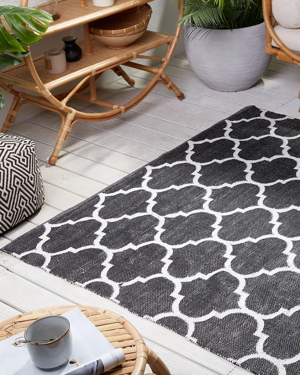 Tapis d'extérieur ALADANA Noir/blanc 140 x 200 cm Réversible_1177910