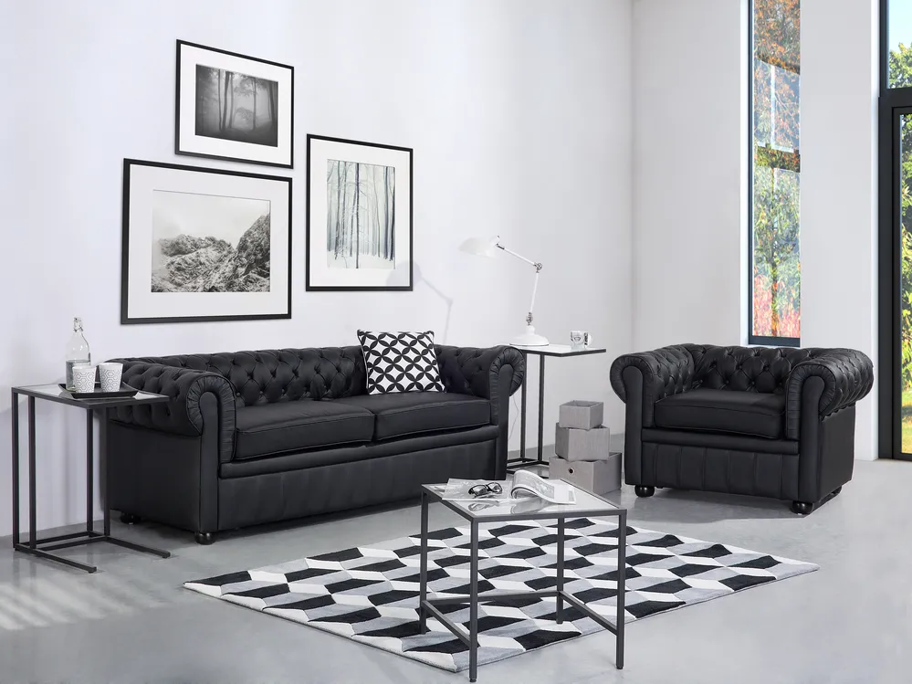 Sofa dla 3 osób CHESTERFIELD Skóra naturalna Czarny