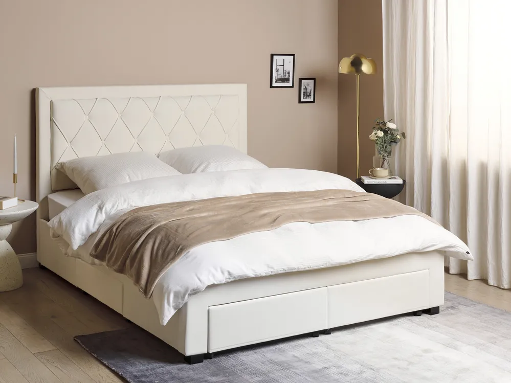 Bett mit Schubladen LIEVIN Samtstoff Hellbeige 160 x 200 cm_902423