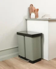Double Pedal Waste Bin 60 L ECOSORT Metal Light Green_994477