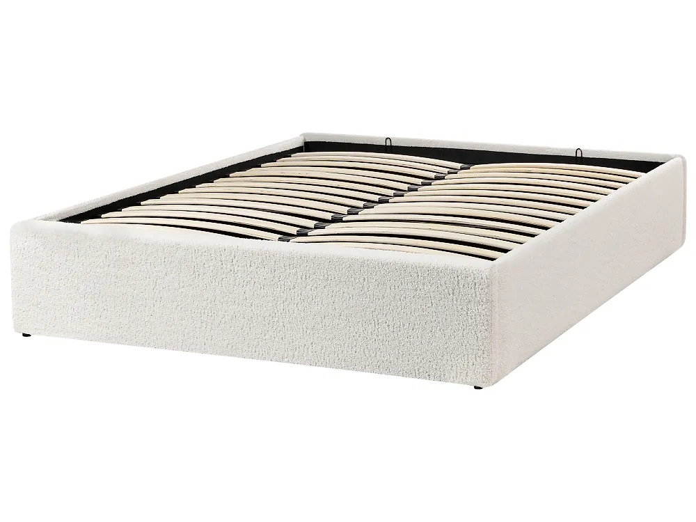 Bett mit Stauraum ohne Kopfteil DINAN Bouclé Cremeweiß 120 x 200 cm_1188202