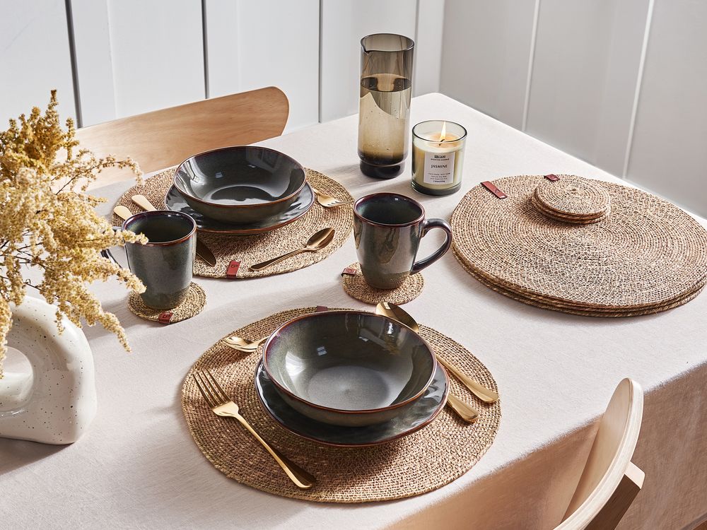 12 Piece Placemats and Coasters Set KUNZEA Seagrass Natural