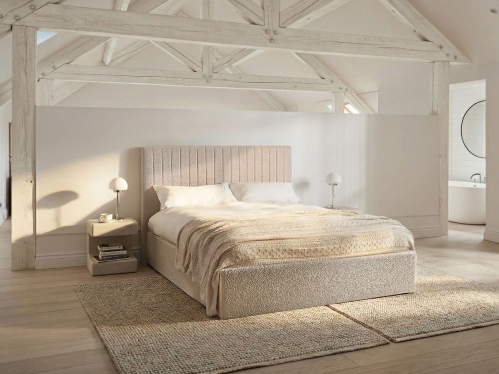 Ottoman Bed VION Boucle Beige 140 x 200 cm (EU Double)