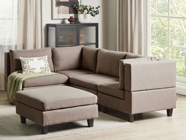 4 Seater Right Hand Modular Fabric Corner Sofa with Ottoman Brown UNSTAD