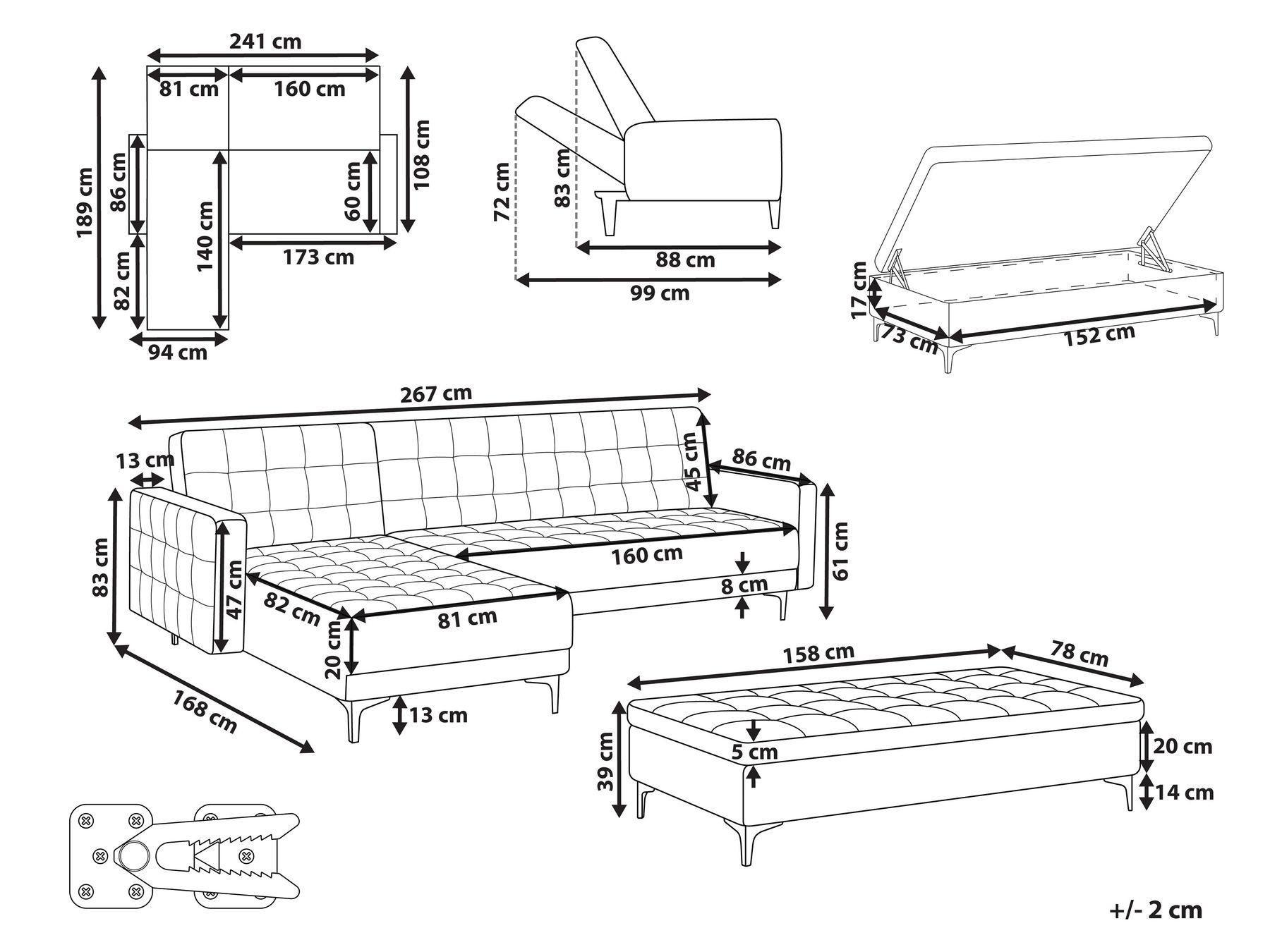 Right Hand Velvet Corner Sofa with Storage Ottoman Teal ABERDEEN_948570
