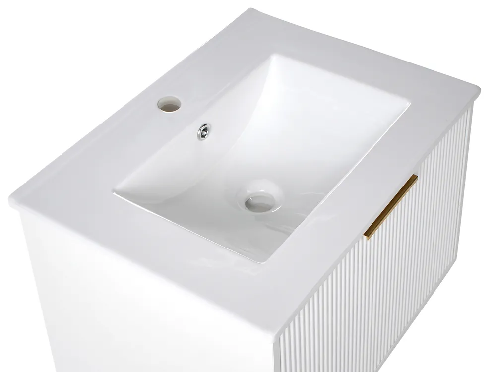 Wall Mounted Vanity Unit with Basin with Gold Handle TILCARA White_1005987
