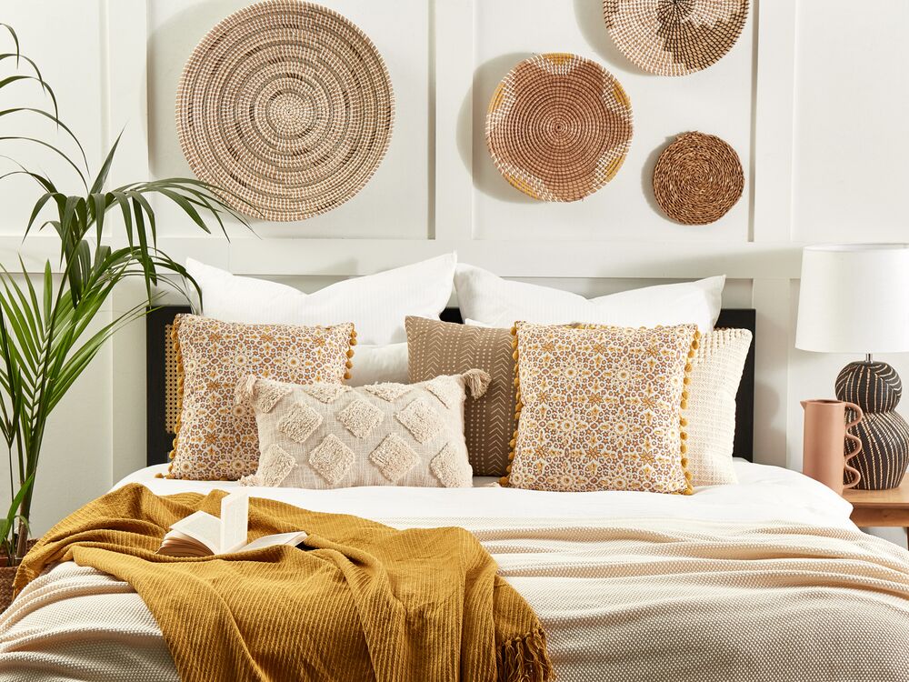 Cuscino decorativo LYCROIS 45 x 45 cm Cotone Giallo Trama floreale