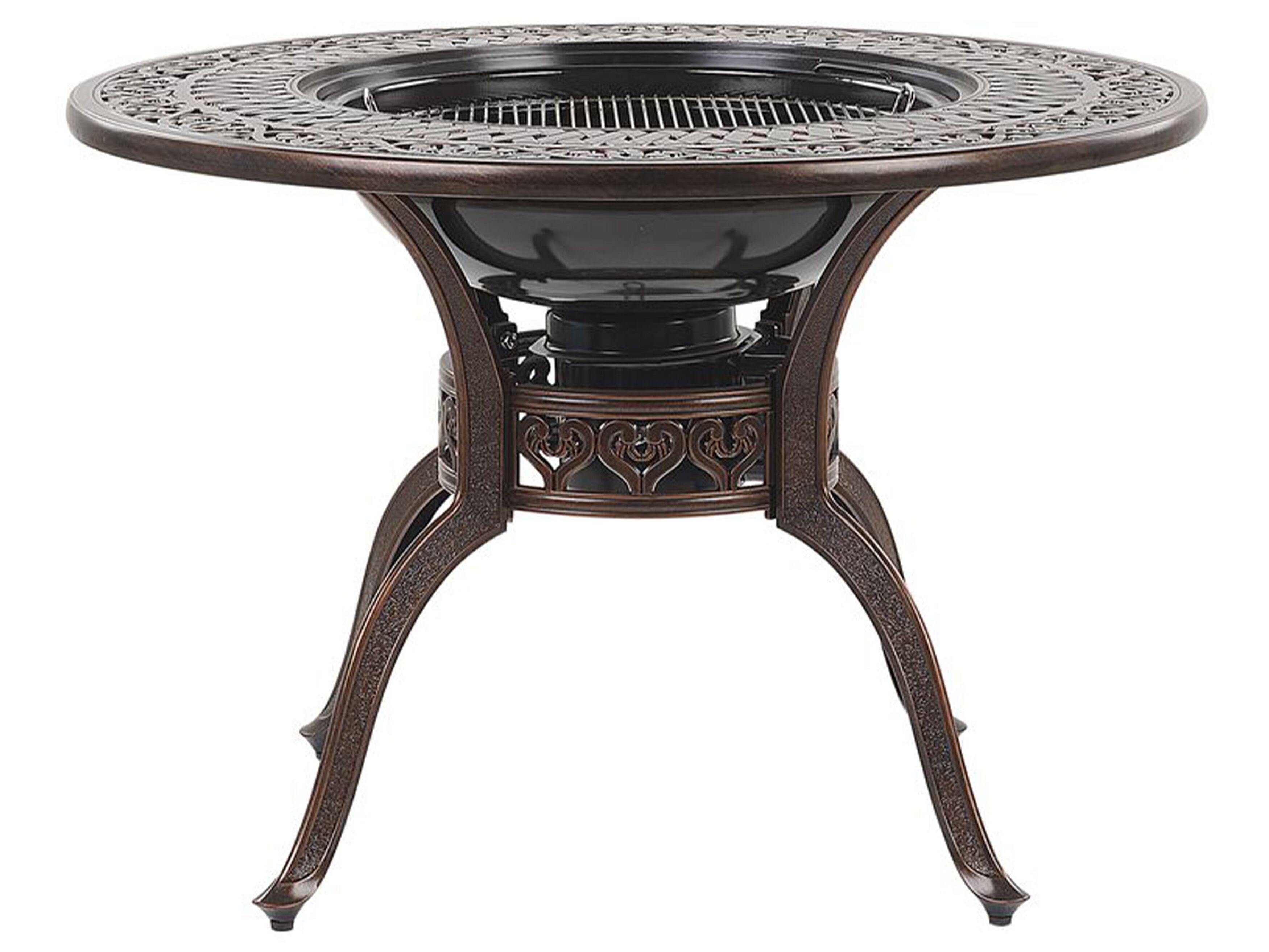 Table de jardin en aluminium marron foncé ⌀ 105 cm avec braséro grill