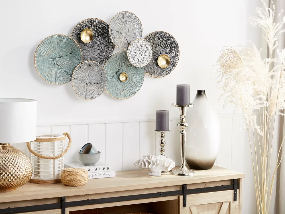 Beliani Decorazione Parete Foglie In Metallo Multicolore – 75x29 Cm, Moderna E Artigianale, Colore Turchese E Oro