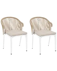 Set of 2 Garden Chairs with Cushions PARANEA Metal Beige_1179571