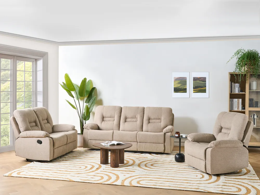 Manual Recliner Sofa Seater BERGEN Fabric Beige - Main Image