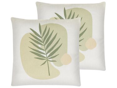 Set of 2 Cushions Leaf Pattern 45 x 45 cm Green and Beige MICROSORUM