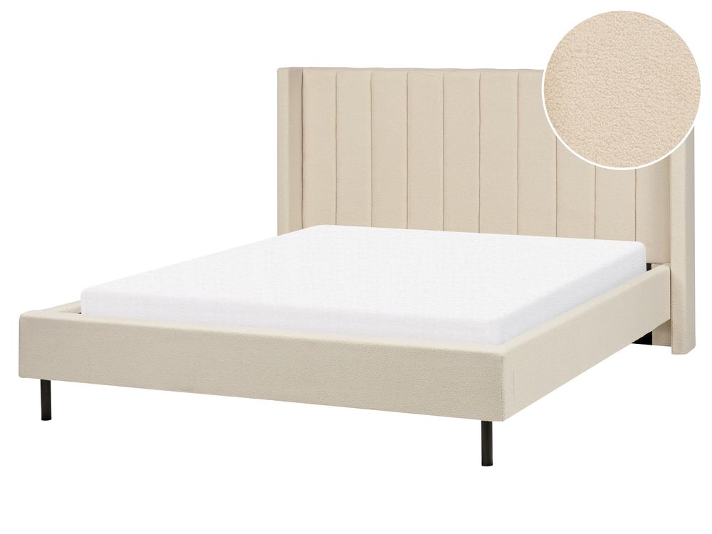 Letto Bouclé VILLETTE 160 x 200 cm Beige