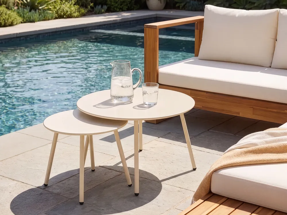 Set di 2 tavolini da caffè da giardino VIMERCATE Metallo Beige_1094857