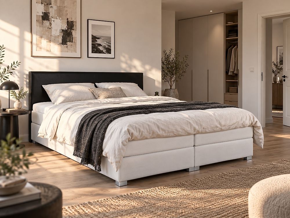 Boxspringbett Kunstleder PRESIDENT 160 x 200 cm Schwarz / Weiß
