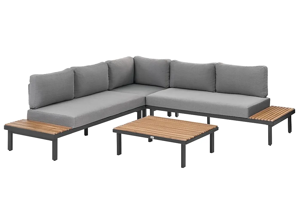 Garden Corner Sofa with Table 5 Seater FIVIZZANO Acacia Wood Dark Grey_1158790