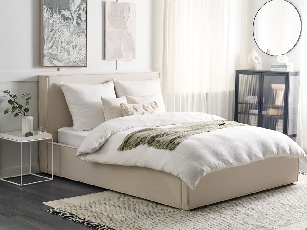 Lit ottoman MOISSAC Tissu Beige 160 x 200 cm