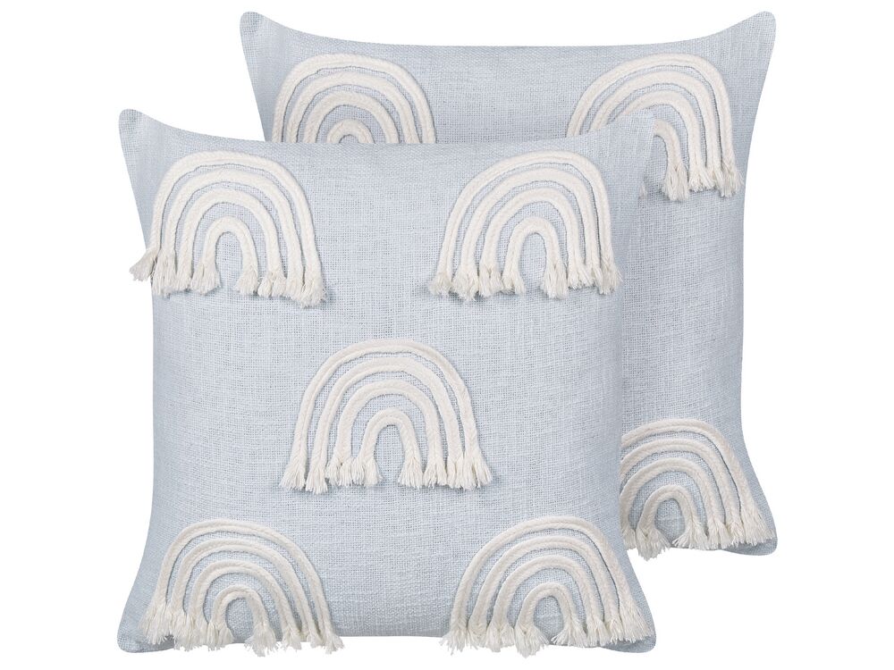Set of 2 Cotton Cushions Embroidered Rainbows 45 x 45 cm Light Blue LEEA Beliani