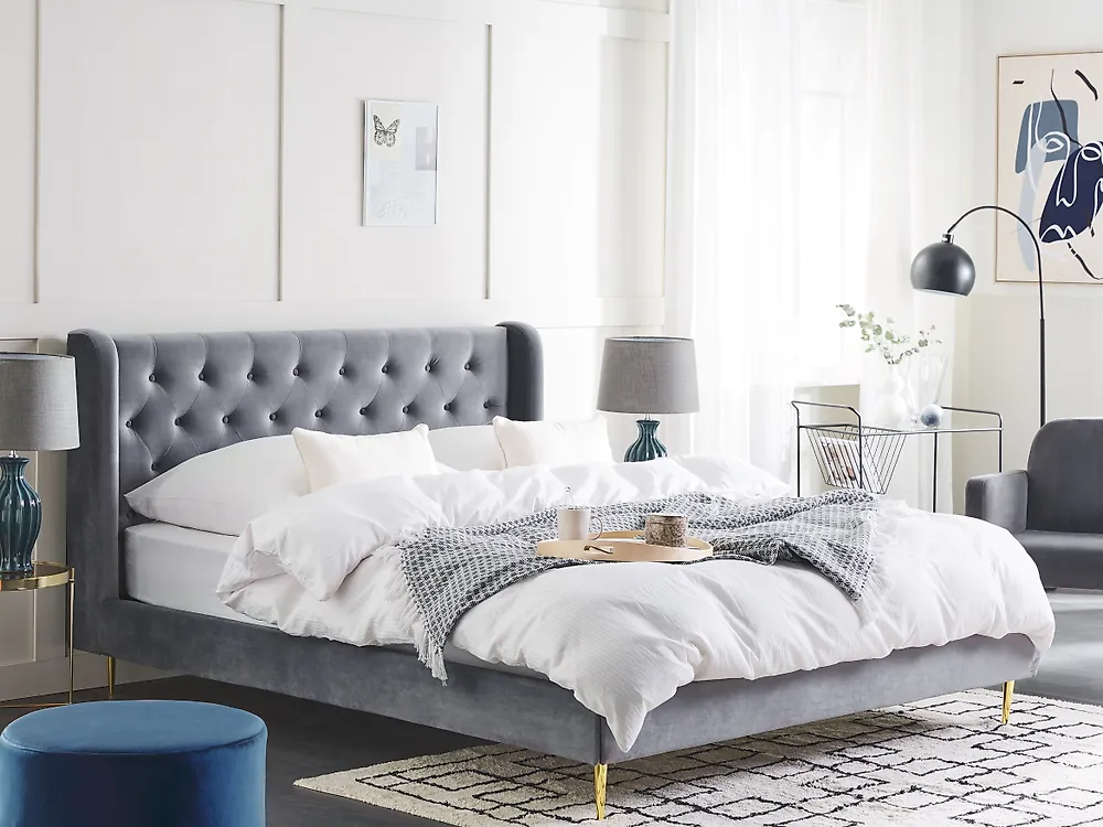 Lit avec sommier Velours FORBACH 140 x 200 cm Gris_1170318