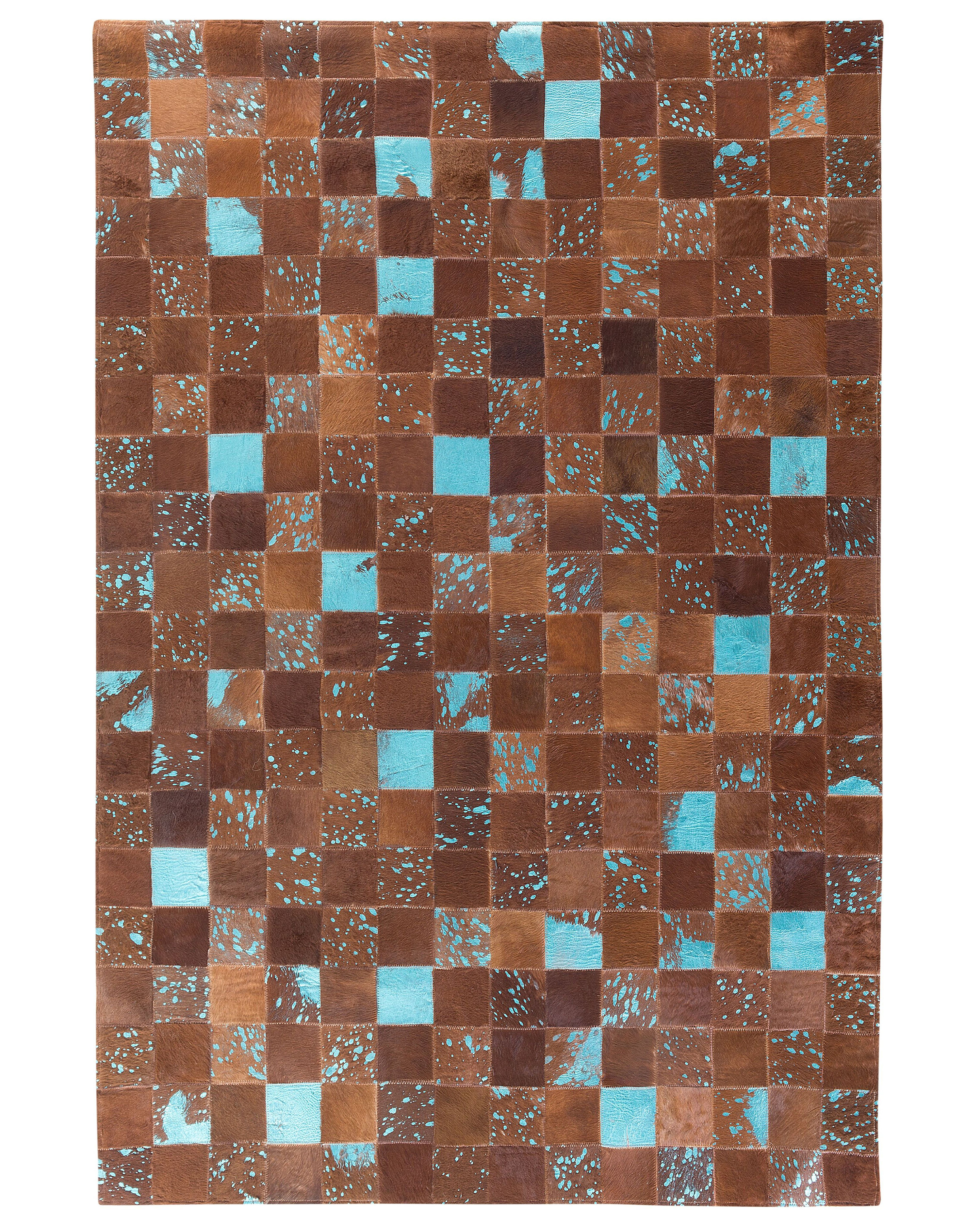 Tappeto patchwork in pelle marrone e blu 140 x 200 cm ALIAGA_641411