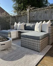 Garden Corner Sofa with Table 5 Seater SABBIA Modular PE Rattan Light Grey Right Hand_926218