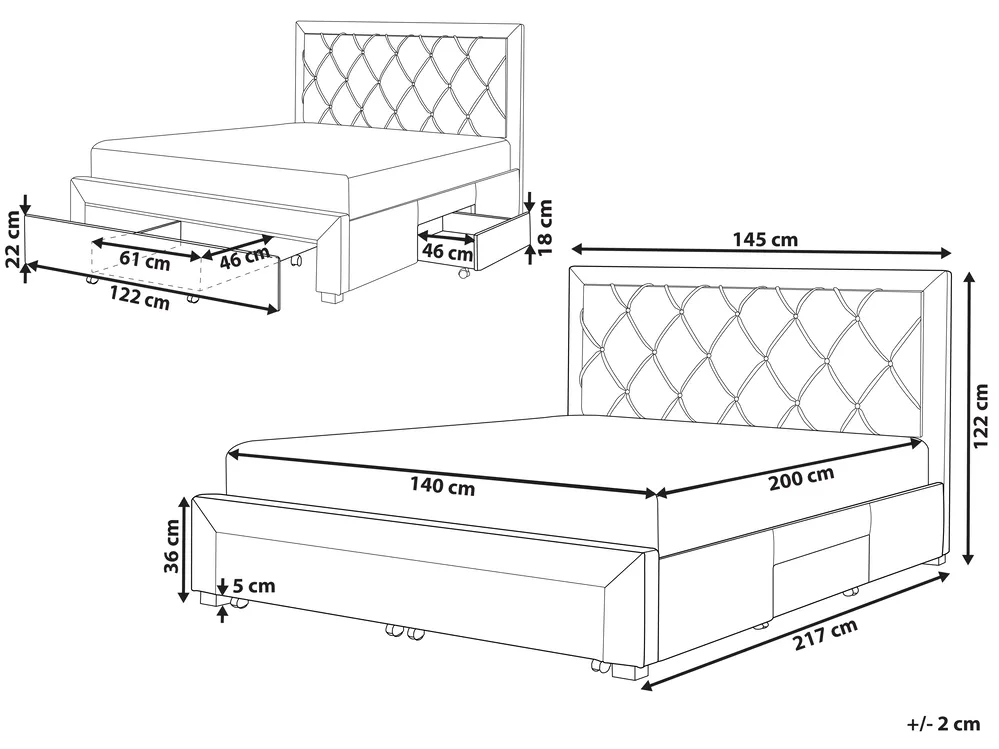 Bed with Storage Drawers LIEVIN Velvet Light Grey 140 x 200 cm (EU Double)_858160
