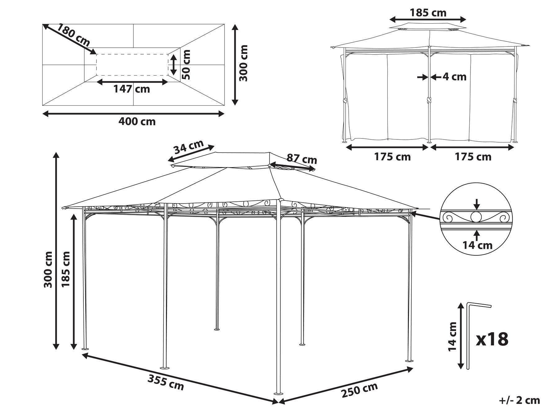 Pawilon ogrodowy 300 x 400 cm beżowy COLOS_778671