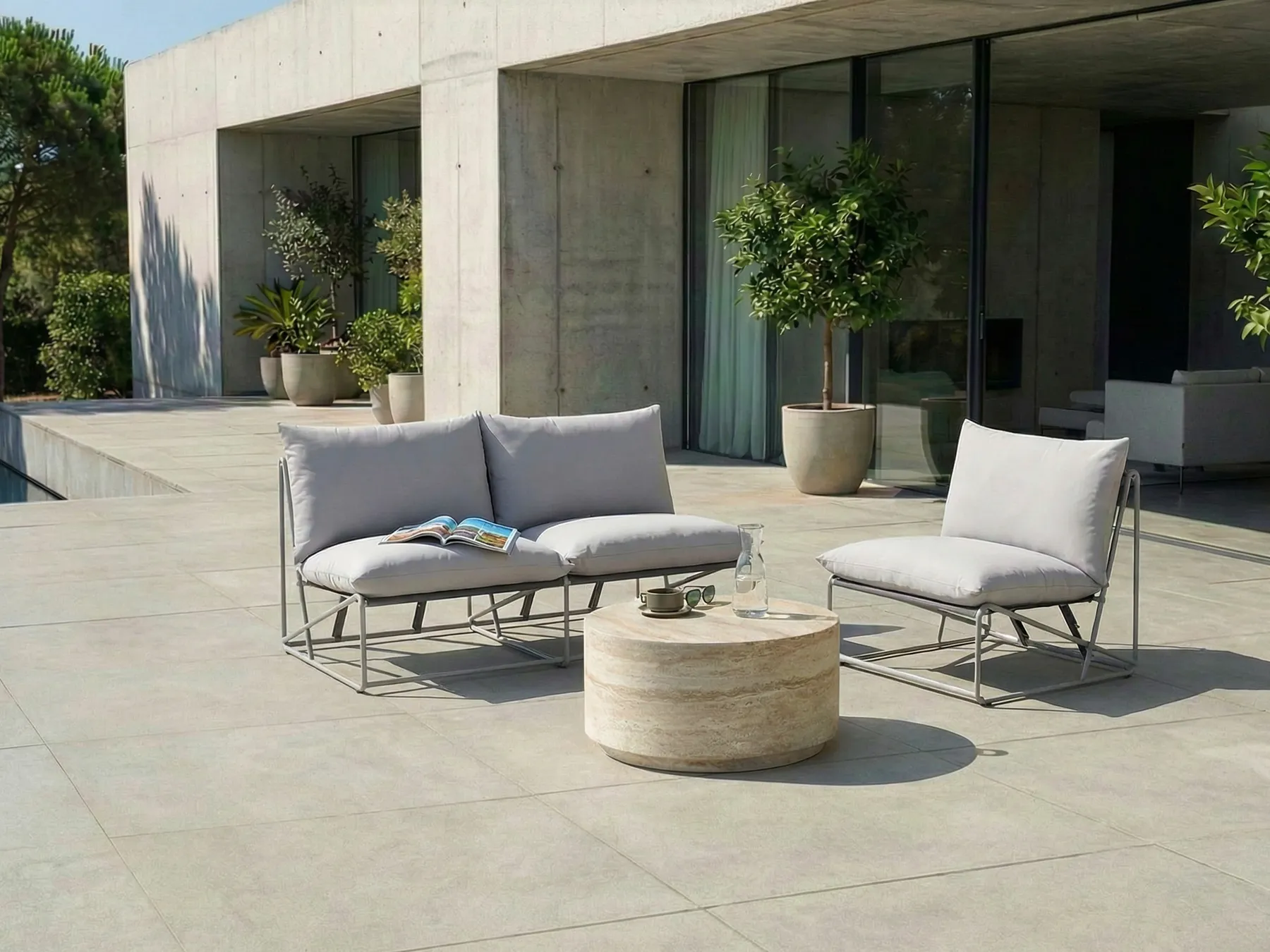 Set di divani da giardino 3 posti PICO Metallo Grigio_1012763