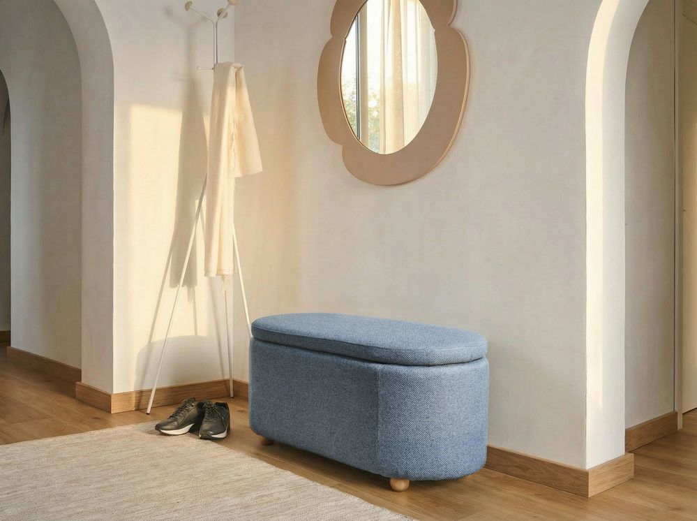 Upholstered Storage Bench HAYWARD Fabric 98 cm Blue