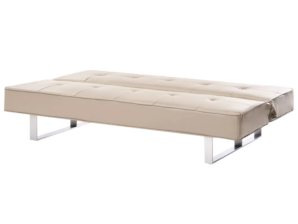 Sofa Bed 3 Seater DERBY Faux Leather Beige_1085440