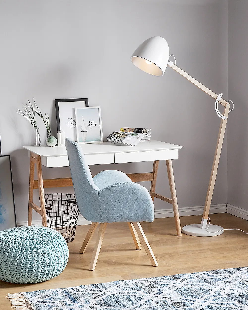 Floor Lamp HETTON Adjustable Oak Wood White_1176563