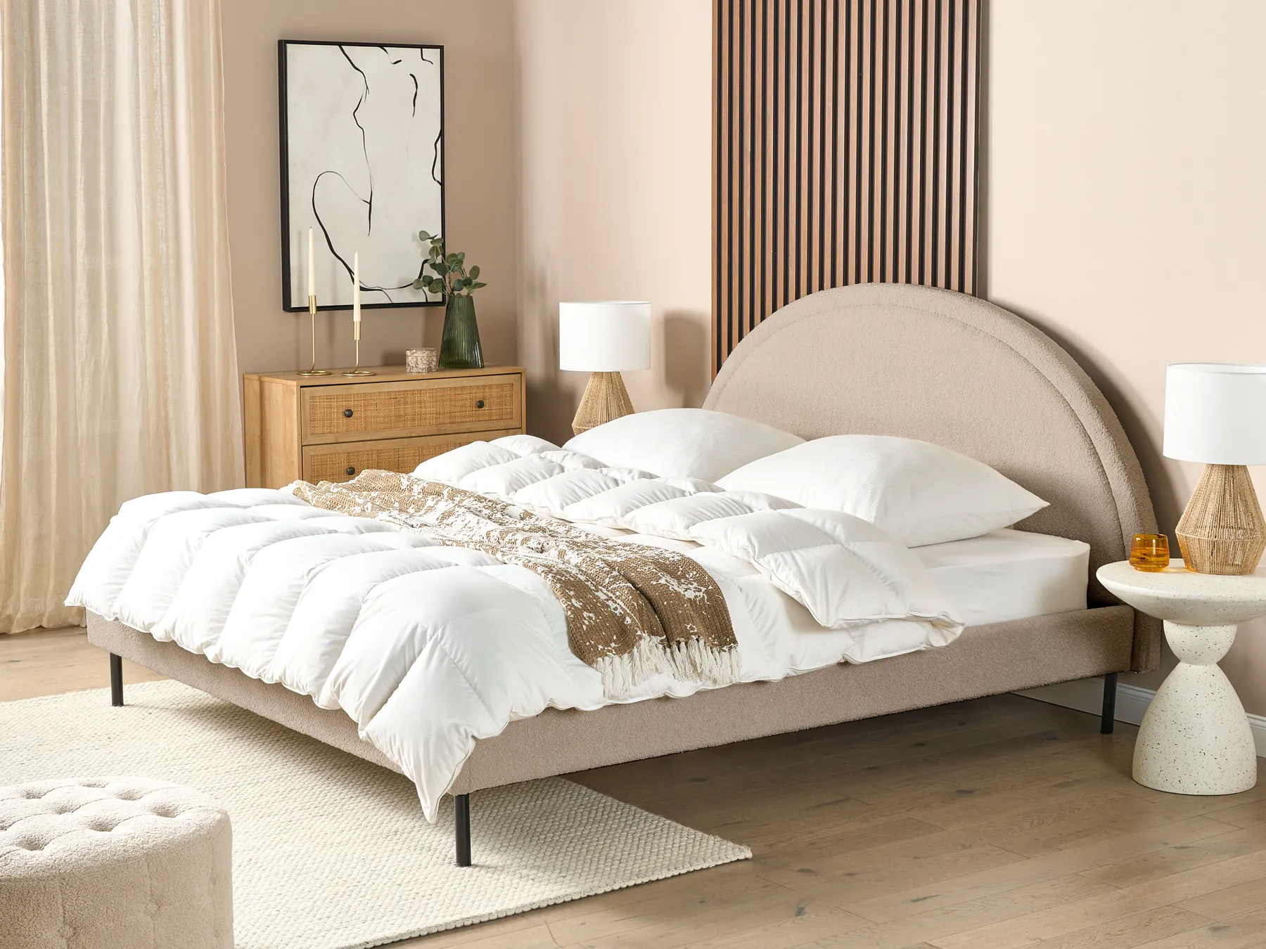Bed Boucle MARGUT 180 x 200 cm (EU Super King) Beige_877093