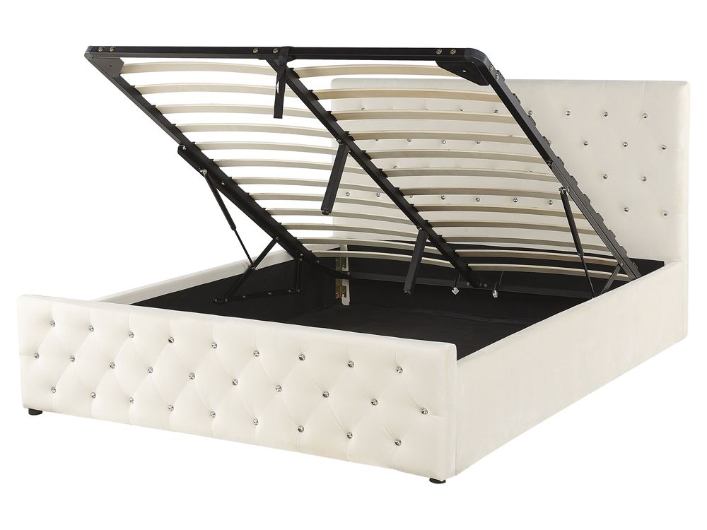 Lit ottoman AMIENS Velours Beige clair 160 x 200 cm