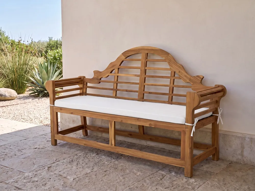 Garden Bench with Cushion MARLBORO 180 cm Acacia Wood Off-White