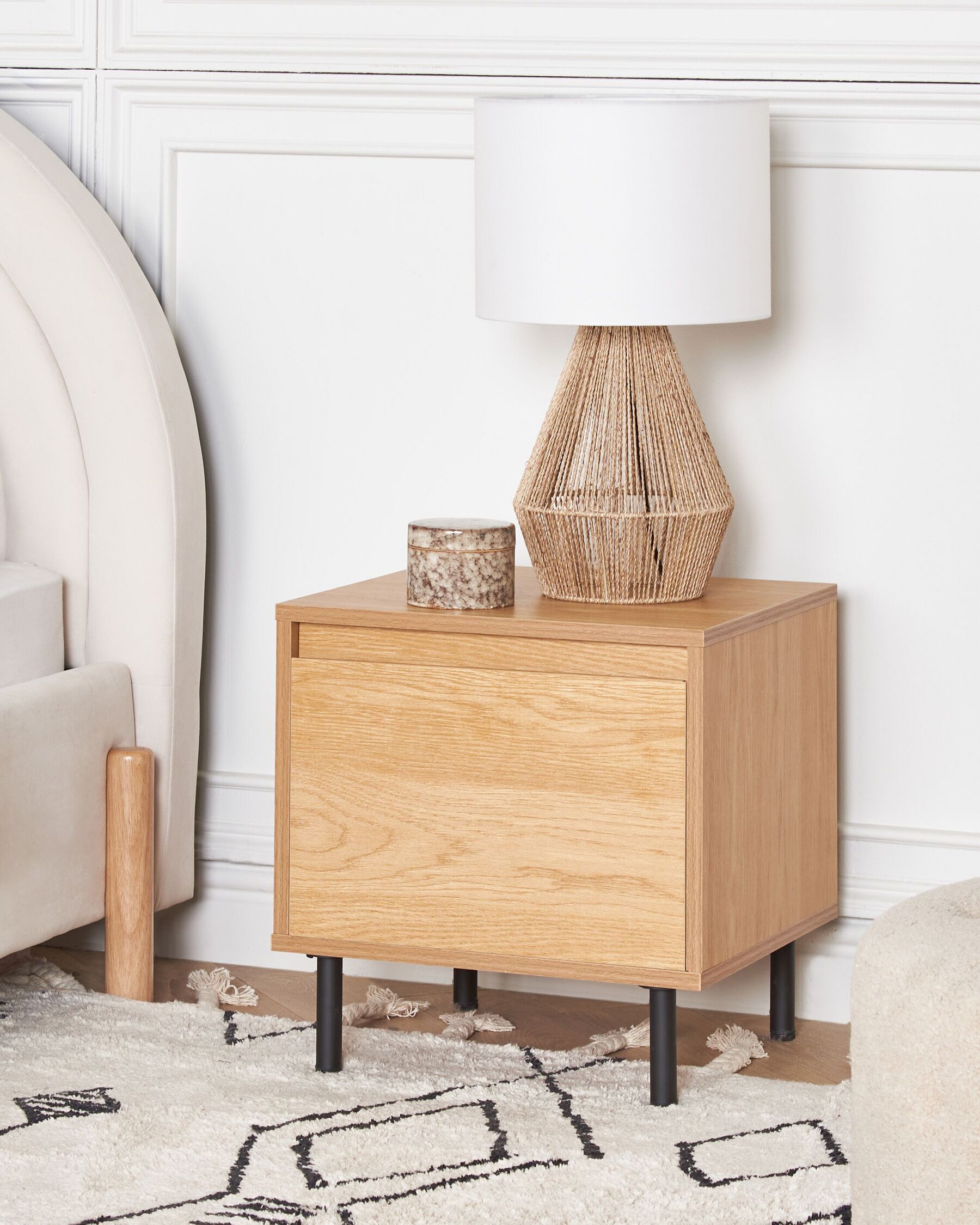 1 Drawer Bedside Table Light Wood NIKEA_874850