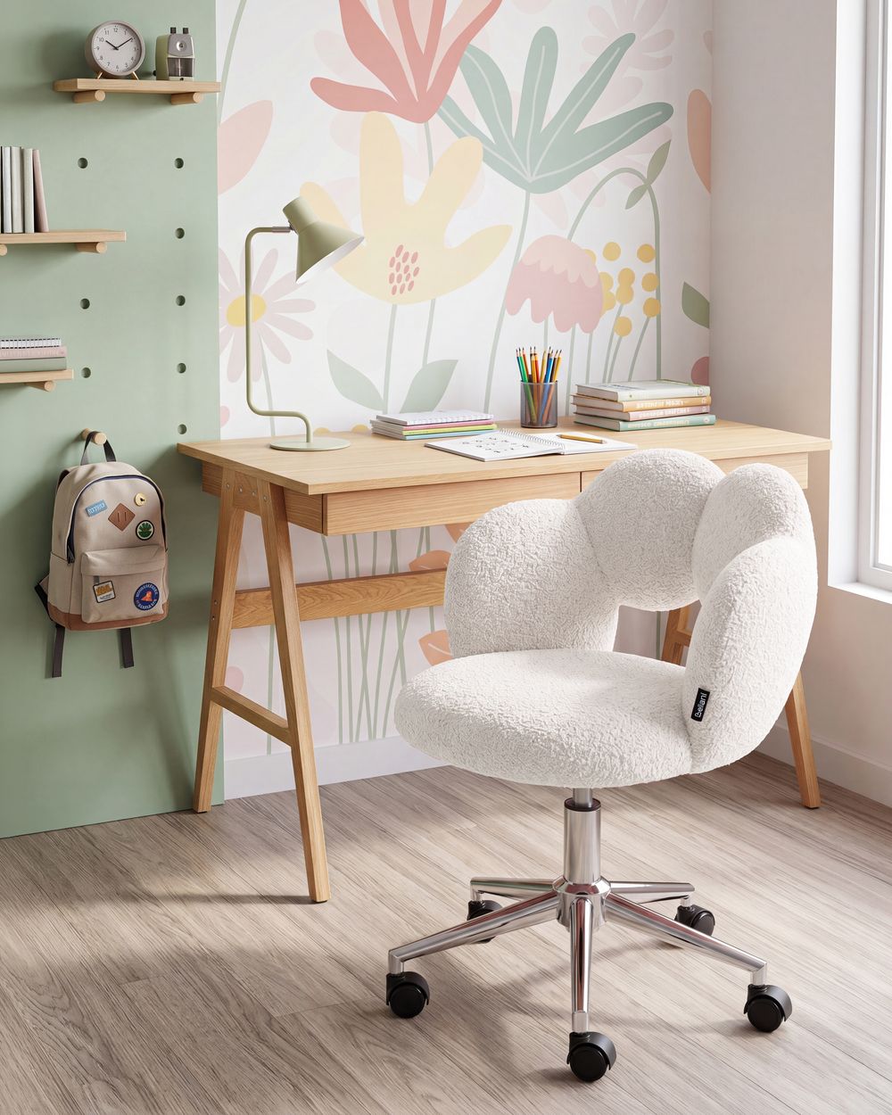Schreibtischstuhl WHIZZY Bouclé Weiss