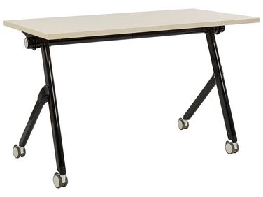 Folding Office Desk with Casters 120 x 60 cm Light Wood and Black BENDI