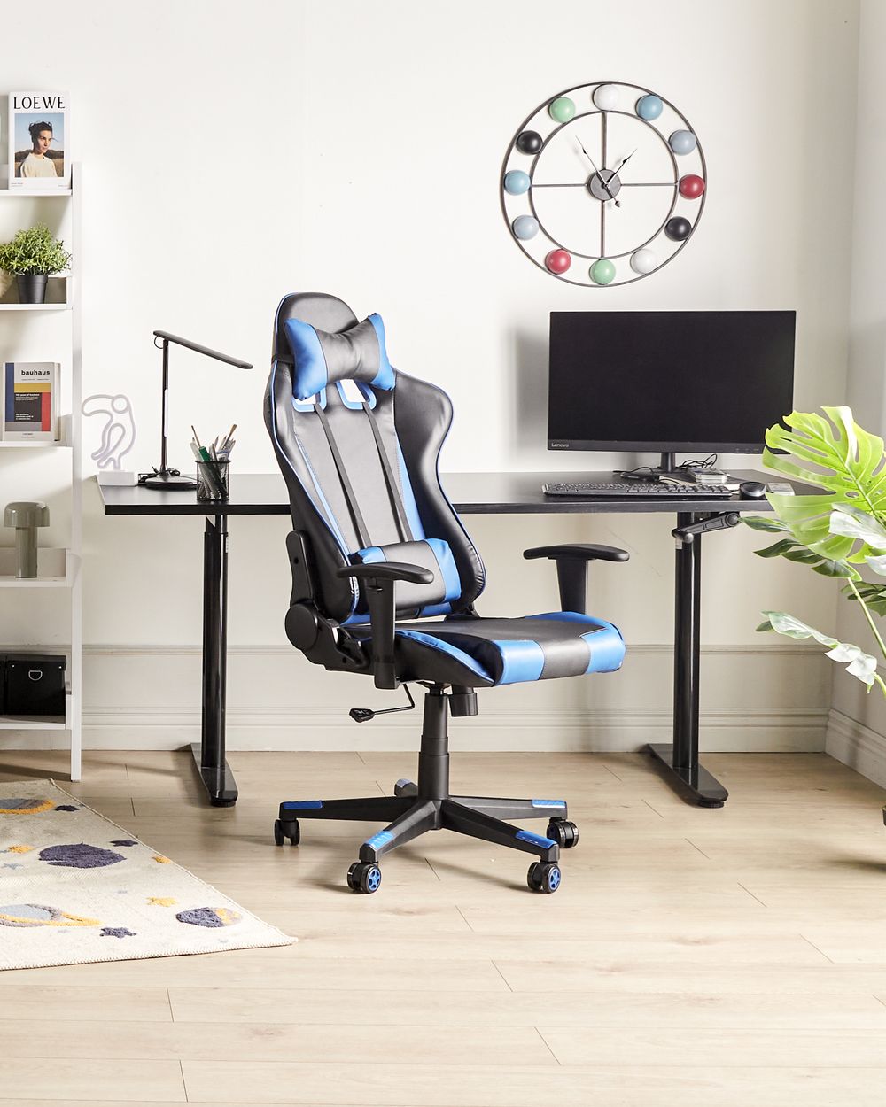 Faux Leather Reclining Office Chair Black with Blue GAMER Beliani