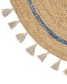 Round Jute Area Rug ⌀ 140 cm Beige and Blue OBAKOY_886848