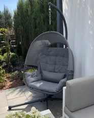 Hanging Chair with Stand ALVIANO Fabric Dark Grey_1075959